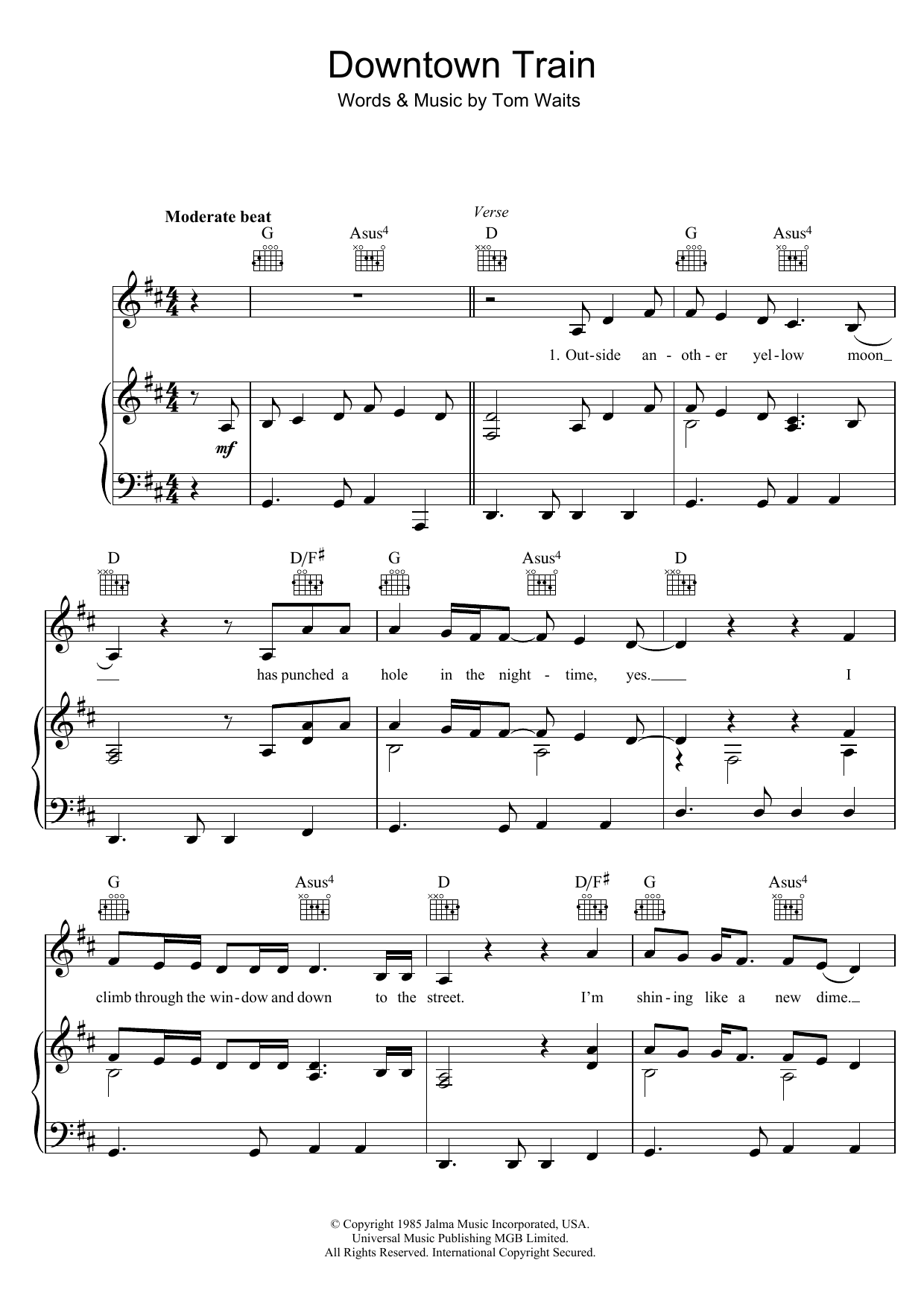 Tom Waits Downtown Train Sheet Music Notes & Chords for Lyrics & Chords - Download or Print PDF