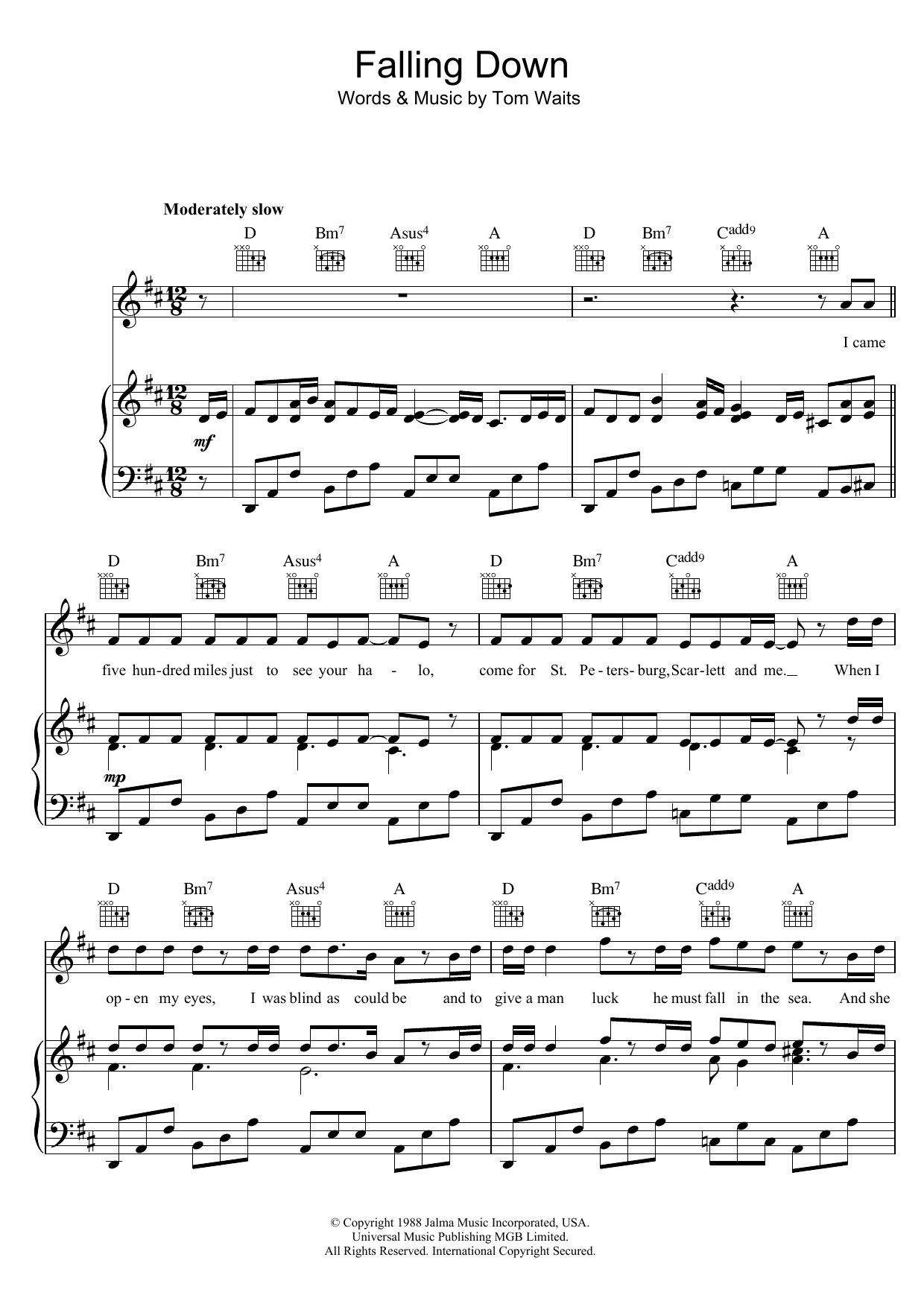 Tom Waits Falling Down Sheet Music Notes & Chords for Lyrics & Chords - Download or Print PDF