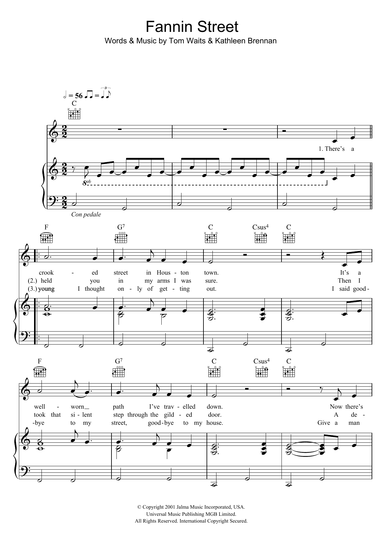 Tom Waits Fannin Street Sheet Music Notes & Chords for Lyrics & Chords - Download or Print PDF
