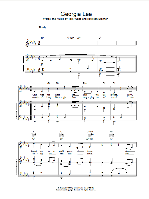 Tom Waits Georgia Lee Sheet Music Notes & Chords for Piano, Vocal & Guitar (Right-Hand Melody) - Download or Print PDF