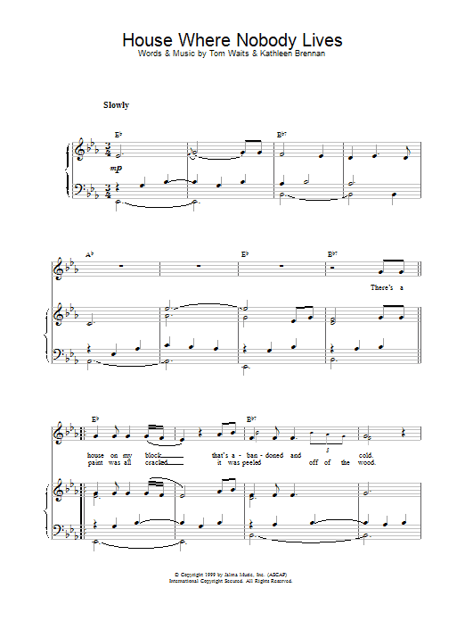 Tom Waits House Where Nobody Lives Sheet Music Notes & Chords for Piano, Vocal & Guitar (Right-Hand Melody) - Download or Print PDF