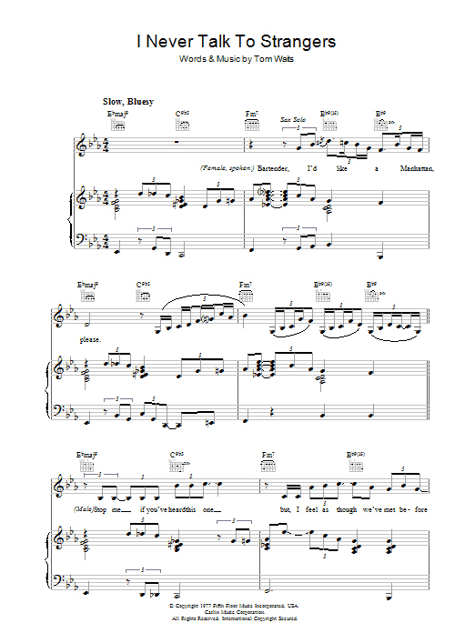 Tom Waits I Never Talk To Strangers Sheet Music Notes & Chords for Lyrics & Chords - Download or Print PDF