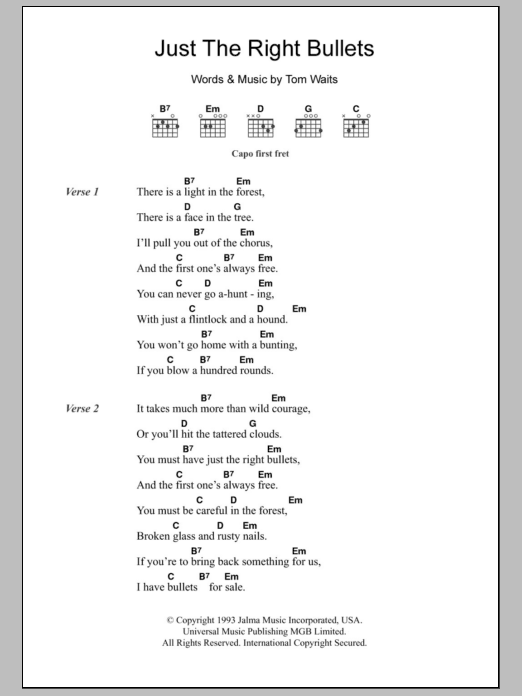 Tom Waits Just The Right Bullets Sheet Music Notes & Chords for Lyrics & Chords - Download or Print PDF