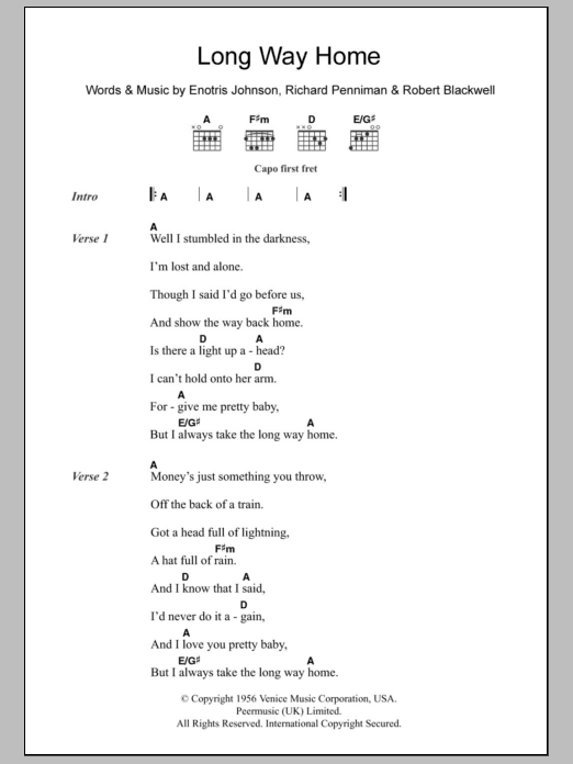 Tom Waits Long Way Home Sheet Music Notes & Chords for Lyrics & Chords - Download or Print PDF