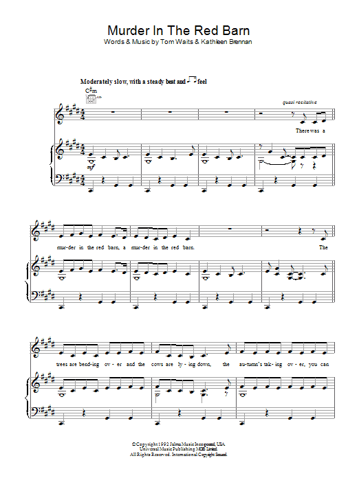 Tom Waits Murder In The Red Barn Sheet Music Notes & Chords for Piano, Vocal & Guitar - Download or Print PDF