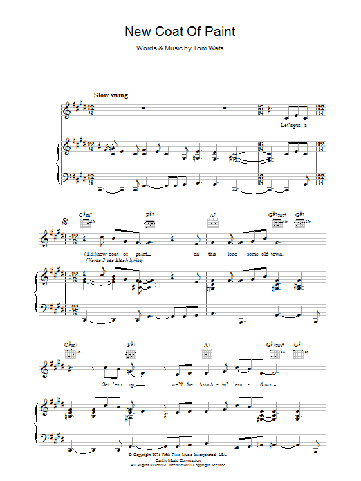 Tom Waits New Coat Of Paint Sheet Music Notes & Chords for Piano, Vocal & Guitar (Right-Hand Melody) - Download or Print PDF