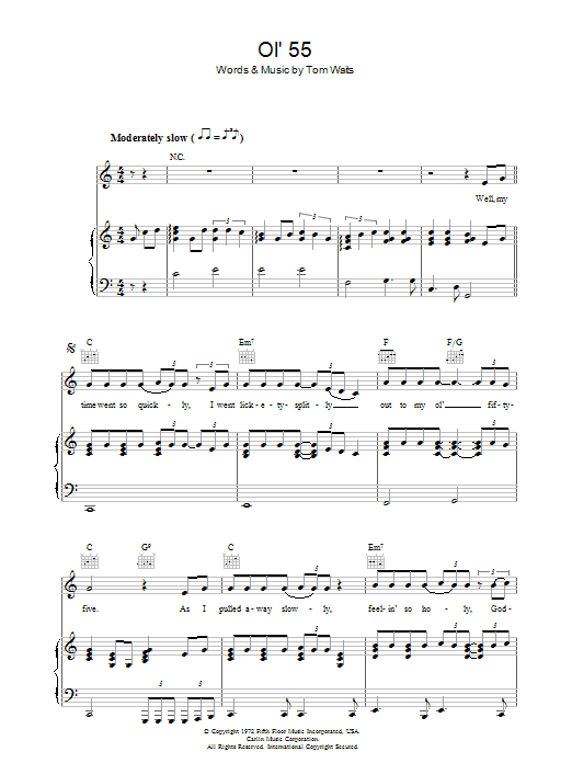 Tom Waits Ol' 55 Sheet Music Notes & Chords for Lyrics & Chords - Download or Print PDF