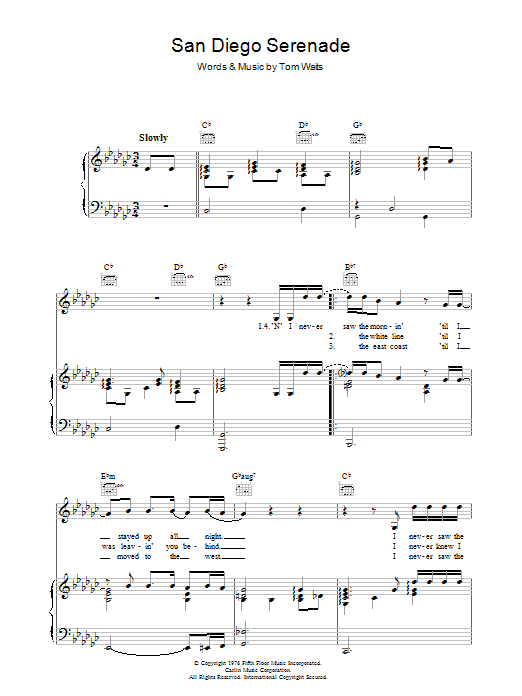 Tom Waits San Diego Serenade Sheet Music Notes & Chords for Lyrics & Chords - Download or Print PDF