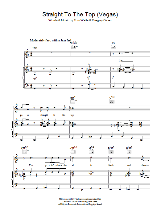 Tom Waits Straight To The Top (Vegas) Sheet Music Notes & Chords for Piano, Vocal & Guitar - Download or Print PDF