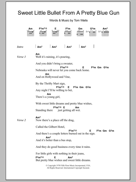 Tom Waits Sweet Little Bullet From A Pretty Blue Gun Sheet Music Notes & Chords for Lyrics & Chords - Download or Print PDF