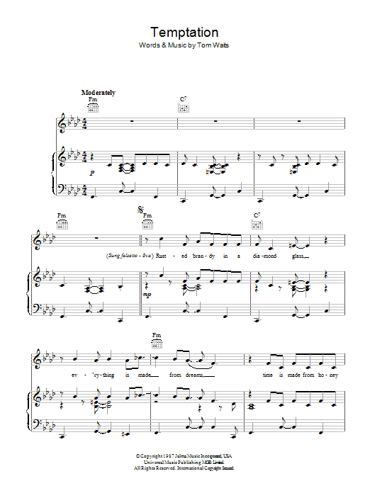 Tom Waits Temptation Sheet Music Notes & Chords for Lyrics & Chords - Download or Print PDF