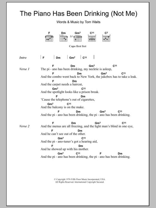 Tom Waits The Piano Has Been Drinking (Not Me) Sheet Music Notes & Chords for Lyrics & Chords - Download or Print PDF