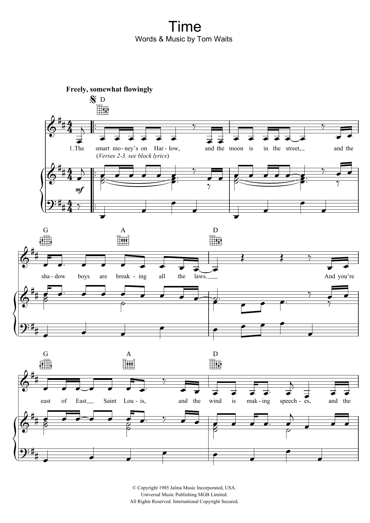 Tom Waits Time Sheet Music Notes & Chords for Lyrics & Chords - Download or Print PDF