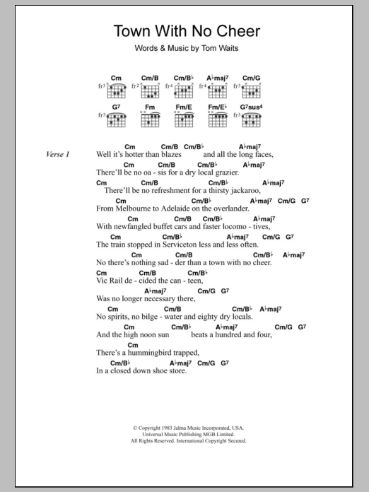 Tom Waits Town With No Cheer Sheet Music Notes & Chords for Lyrics & Chords - Download or Print PDF