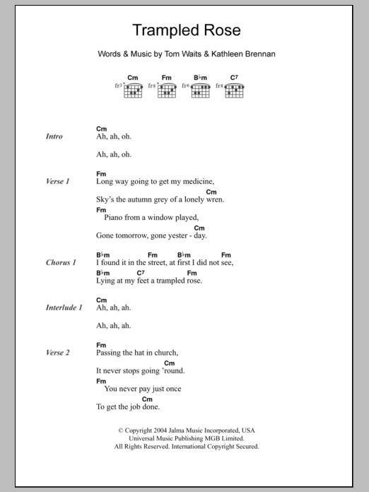 Tom Waits Trampled Rose Sheet Music Notes & Chords for Lyrics & Chords - Download or Print PDF