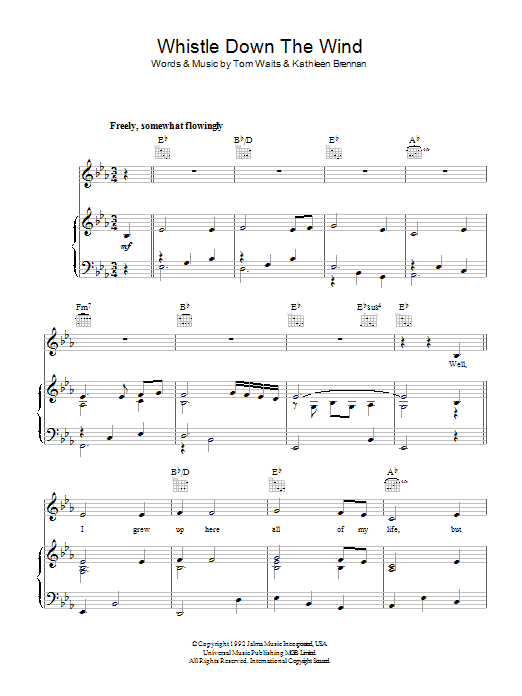 Tom Waits Whistle Down The Wind Sheet Music Notes & Chords for Piano, Vocal & Guitar - Download or Print PDF