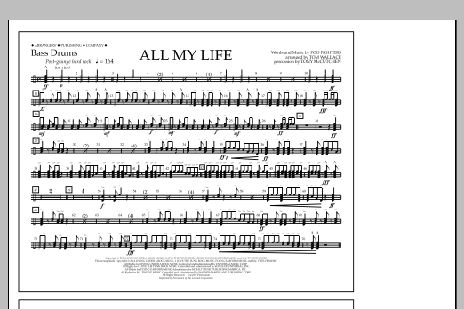 Tom Wallace All My Life - Bass Drums Sheet Music Notes & Chords for Marching Band - Download or Print PDF
