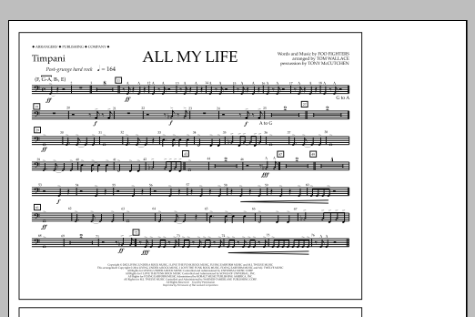 Tom Wallace All My Life - Timpani Sheet Music Notes & Chords for Marching Band - Download or Print PDF