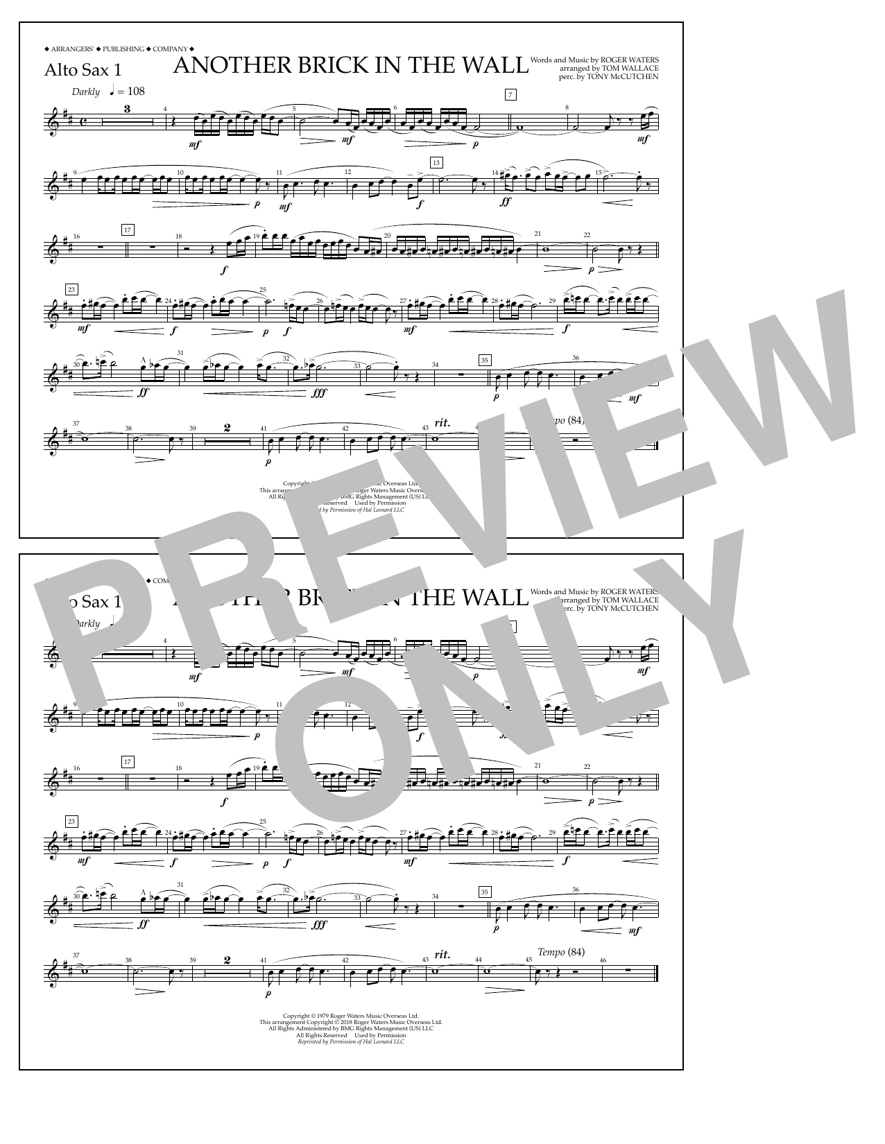 Tom Wallace Another Brick in the Wall - Alto Sax 1 Sheet Music Notes & Chords for Marching Band - Download or Print PDF