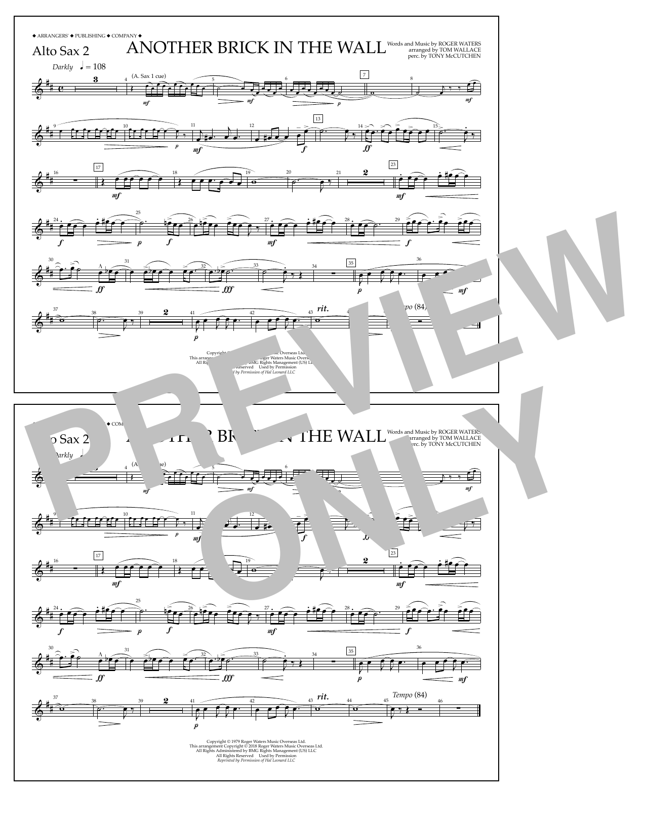 Tom Wallace Another Brick in the Wall - Alto Sax 2 Sheet Music Notes & Chords for Marching Band - Download or Print PDF
