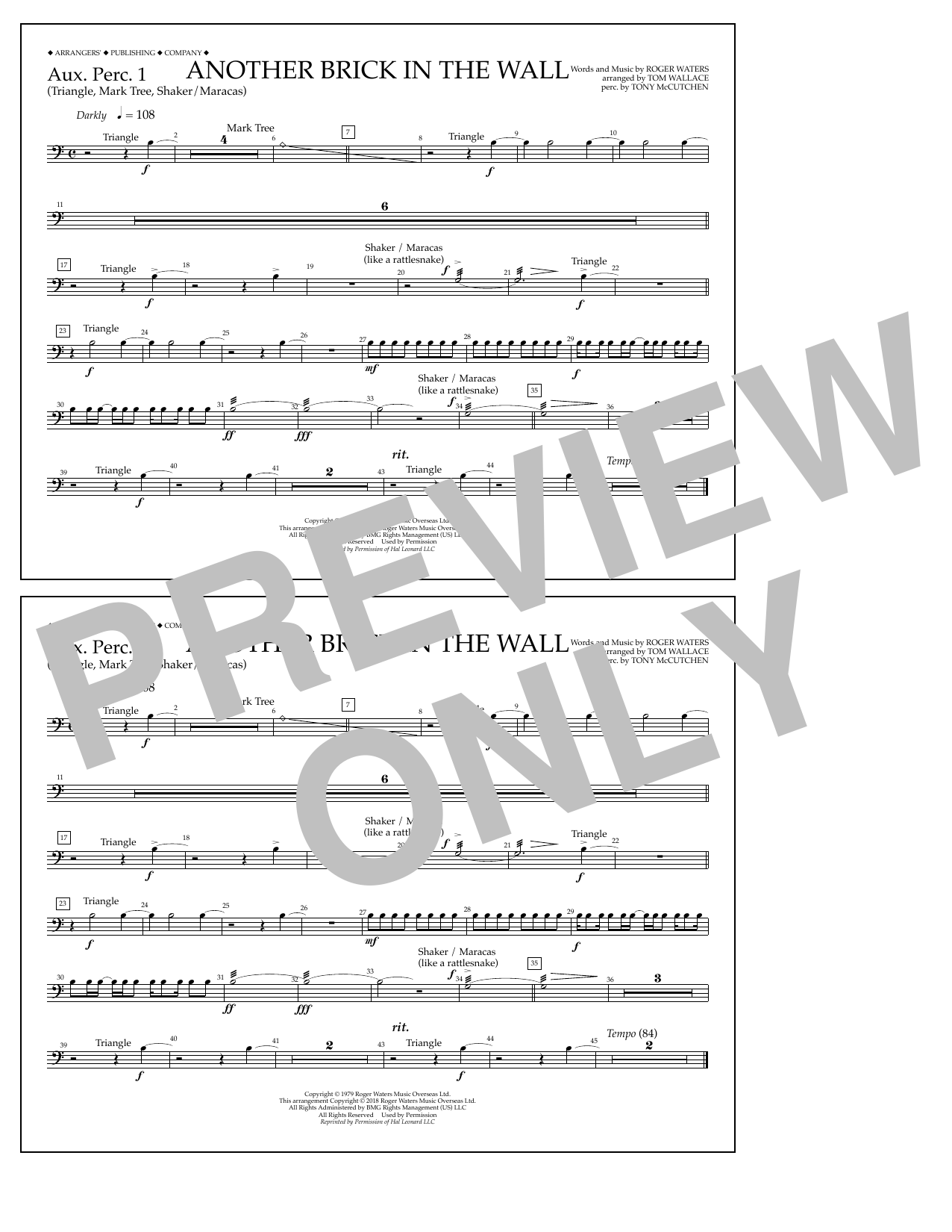 Tom Wallace Another Brick in the Wall - Aux. Perc. 1 Sheet Music Notes & Chords for Marching Band - Download or Print PDF