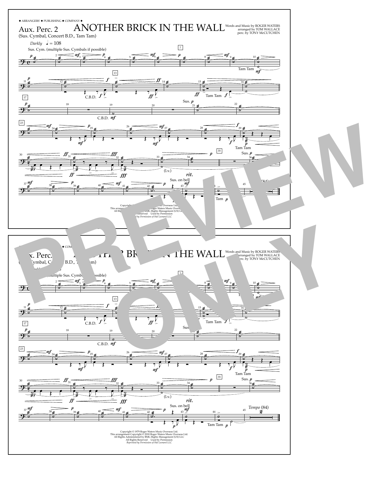 Tom Wallace Another Brick in the Wall - Aux. Perc. 2 Sheet Music Notes & Chords for Marching Band - Download or Print PDF