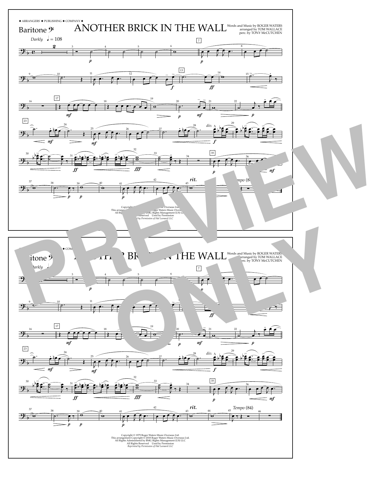 Tom Wallace Another Brick in the Wall - Baritone B.C. Sheet Music Notes & Chords for Marching Band - Download or Print PDF