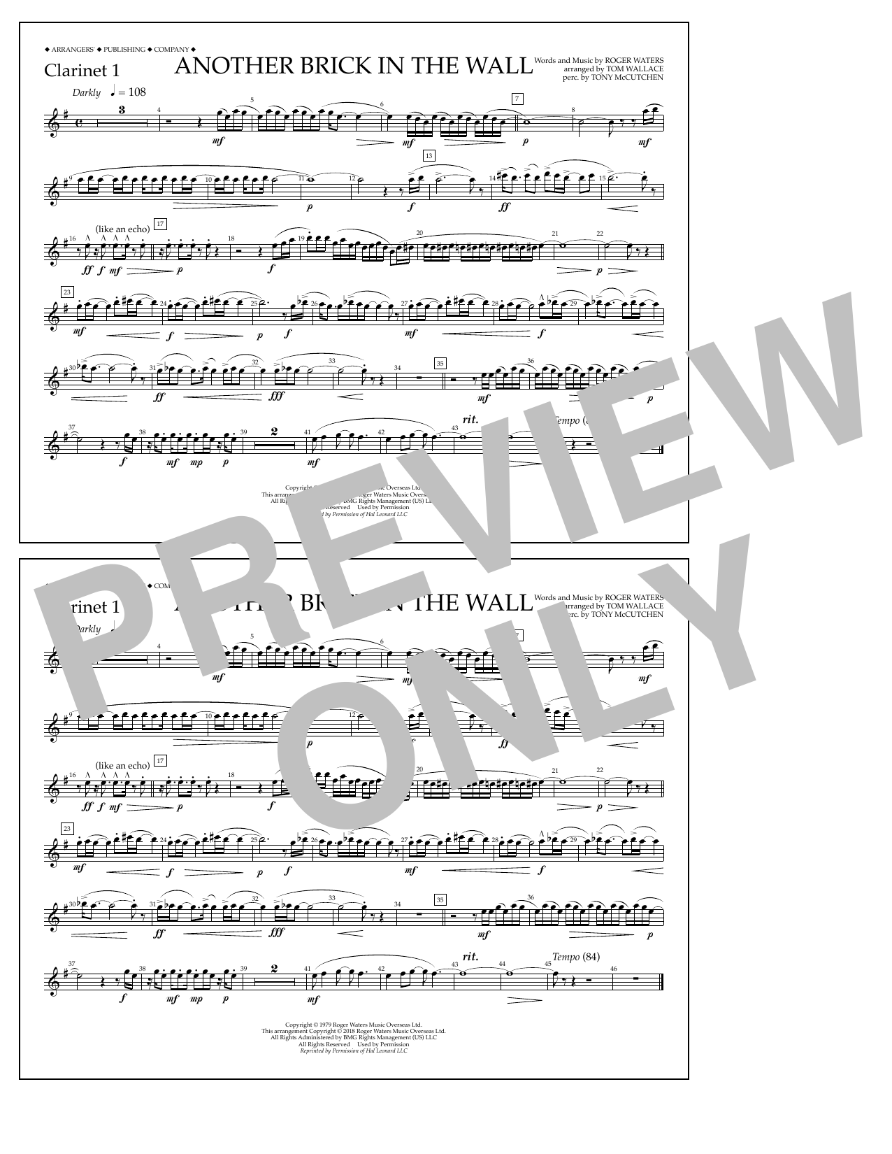 Tom Wallace Another Brick in the Wall - Clarinet 1 Sheet Music Notes & Chords for Marching Band - Download or Print PDF