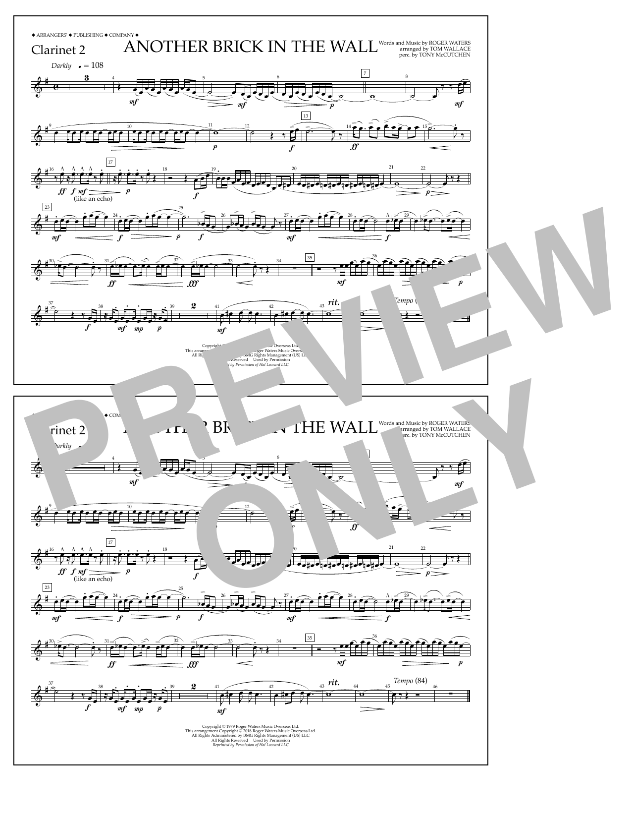 Tom Wallace Another Brick in the Wall - Clarinet 2 Sheet Music Notes & Chords for Marching Band - Download or Print PDF