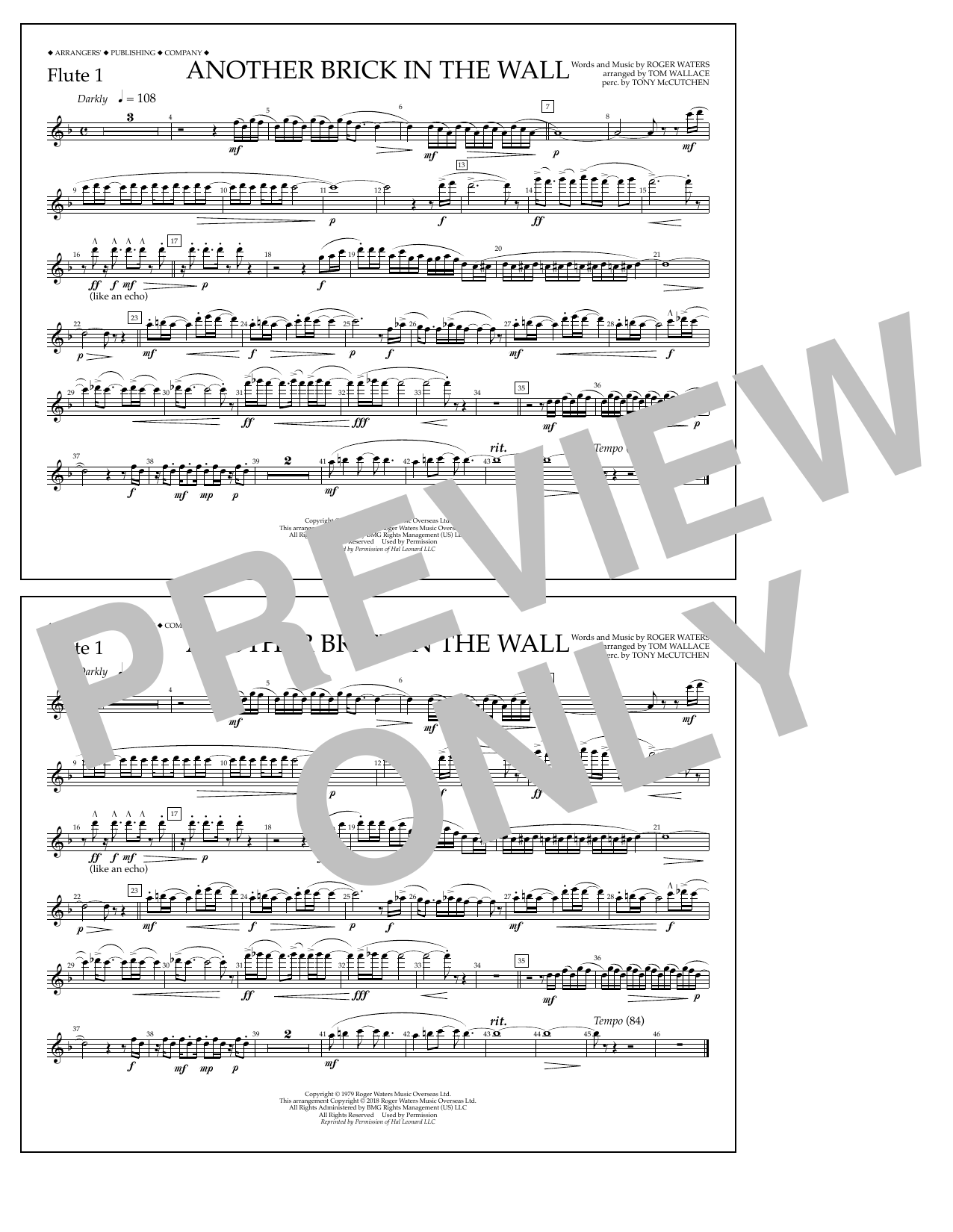 Tom Wallace Another Brick in the Wall - Flute 1 Sheet Music Notes & Chords for Marching Band - Download or Print PDF