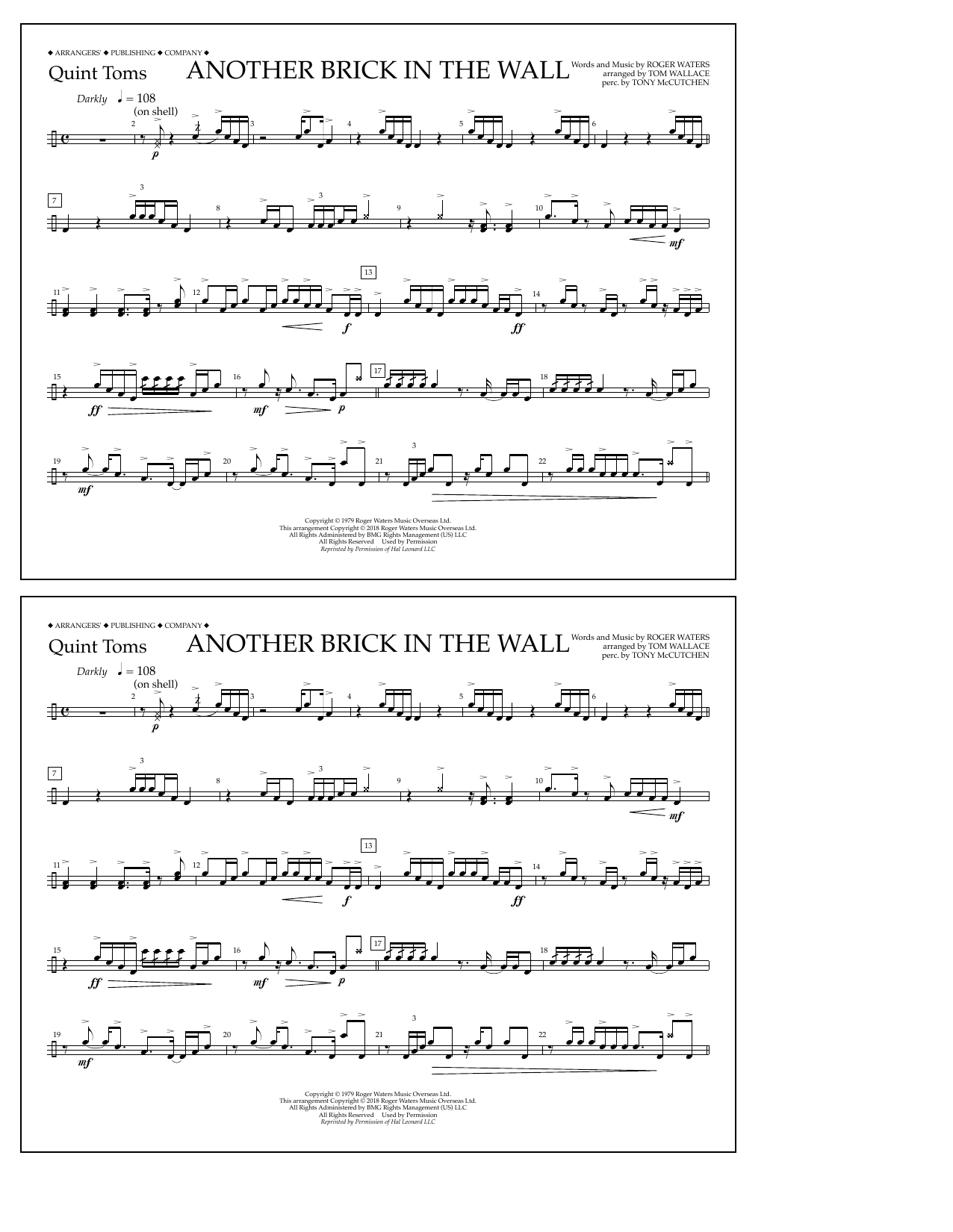 Tom Wallace Another Brick in the Wall - Quint-Toms Sheet Music Notes & Chords for Marching Band - Download or Print PDF
