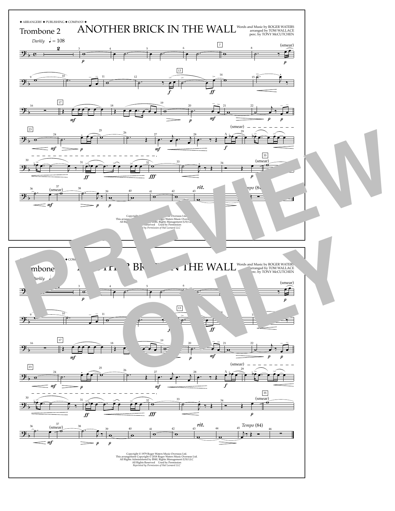 Tom Wallace Another Brick in the Wall - Trombone 2 Sheet Music Notes & Chords for Marching Band - Download or Print PDF