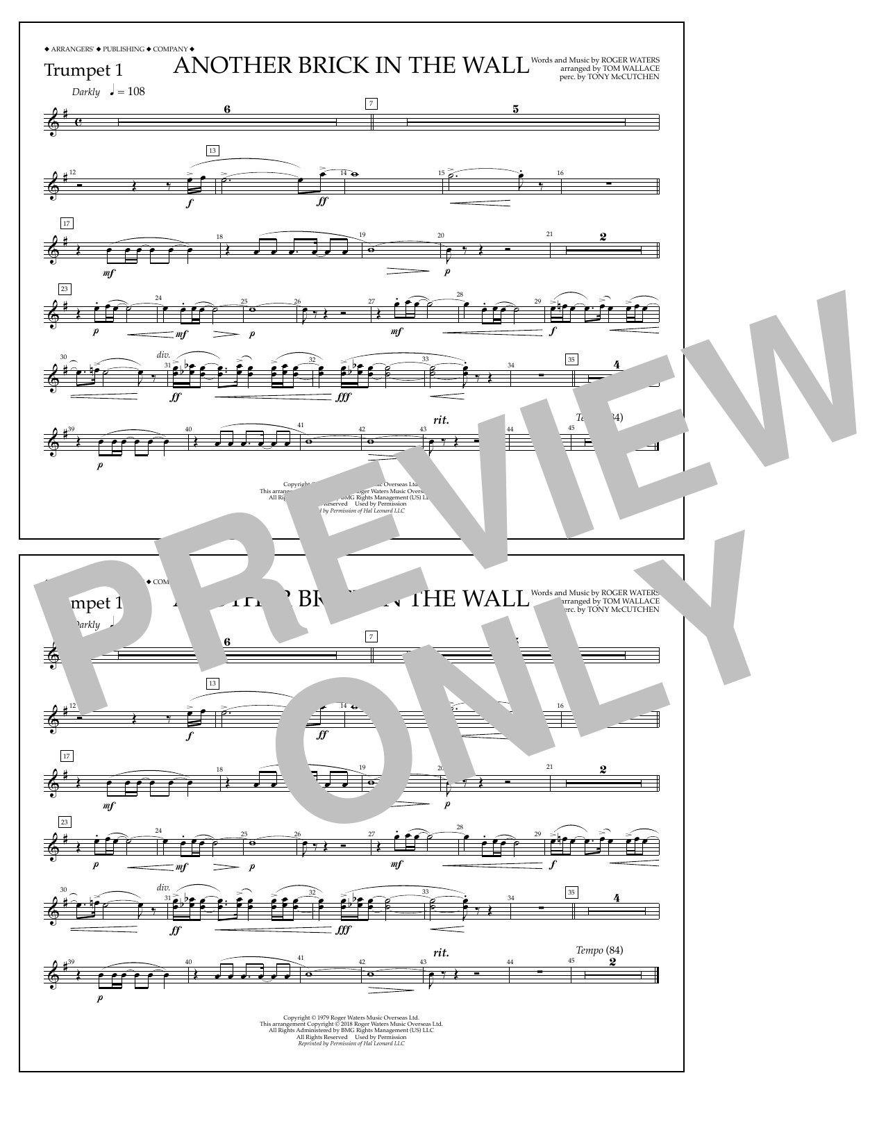 Tom Wallace Another Brick in the Wall - Trumpet 1 Sheet Music Notes & Chords for Marching Band - Download or Print PDF
