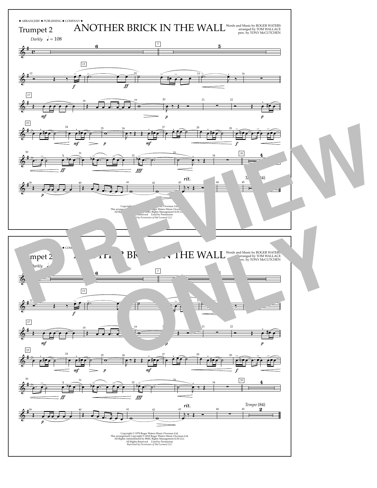 Tom Wallace Another Brick in the Wall - Trumpet 2 Sheet Music Notes & Chords for Marching Band - Download or Print PDF