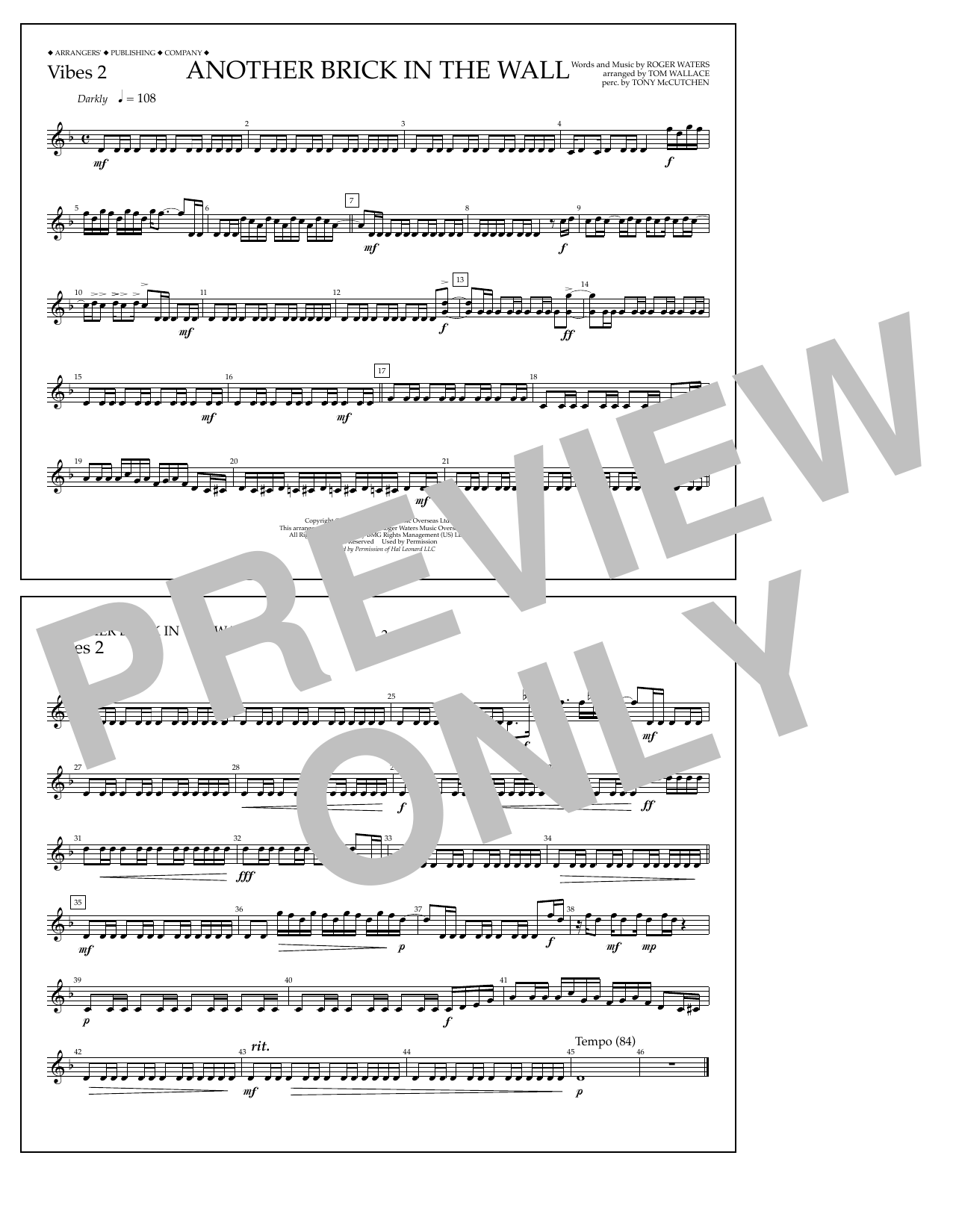 Tom Wallace Another Brick in the Wall - Vibes 2 Sheet Music Notes & Chords for Marching Band - Download or Print PDF