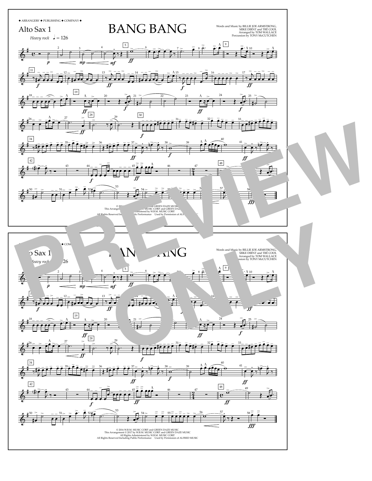 Tom Wallace Bang Bang - Alto Sax 1 Sheet Music Notes & Chords for Marching Band - Download or Print PDF