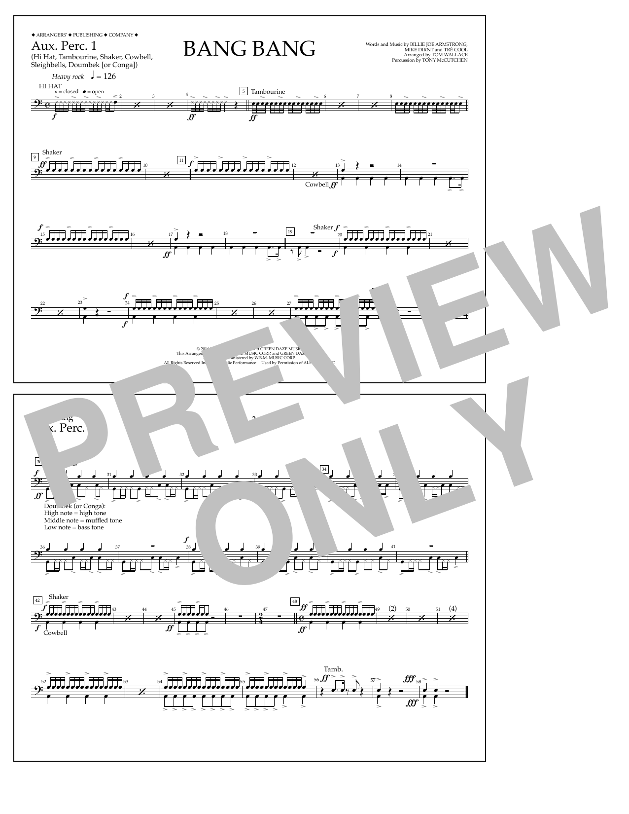 Tom Wallace Bang Bang - Aux. Perc. 1 Sheet Music Notes & Chords for Marching Band - Download or Print PDF