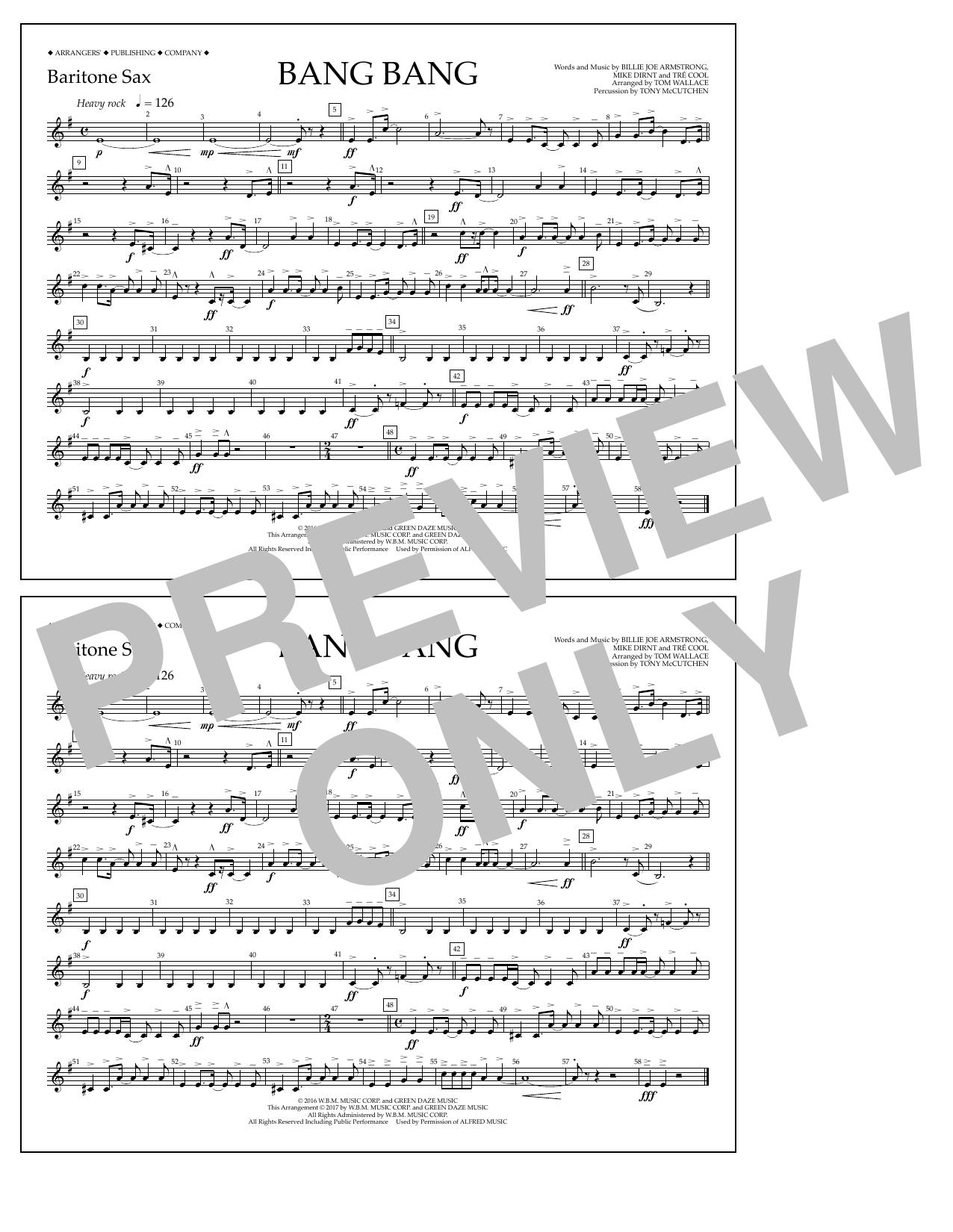 Tom Wallace Bang Bang - Baritone Sax Sheet Music Notes & Chords for Marching Band - Download or Print PDF