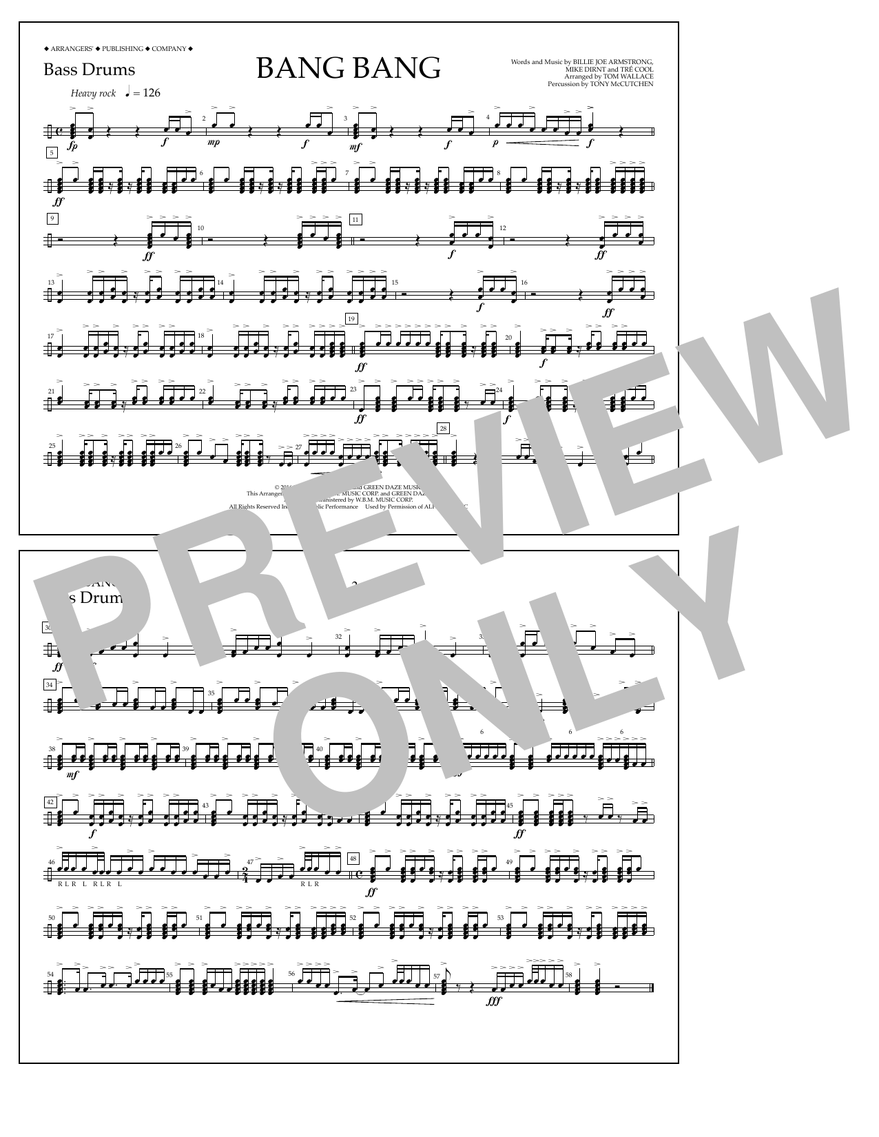 Tom Wallace Bang Bang - Bass Drums Sheet Music Notes & Chords for Marching Band - Download or Print PDF