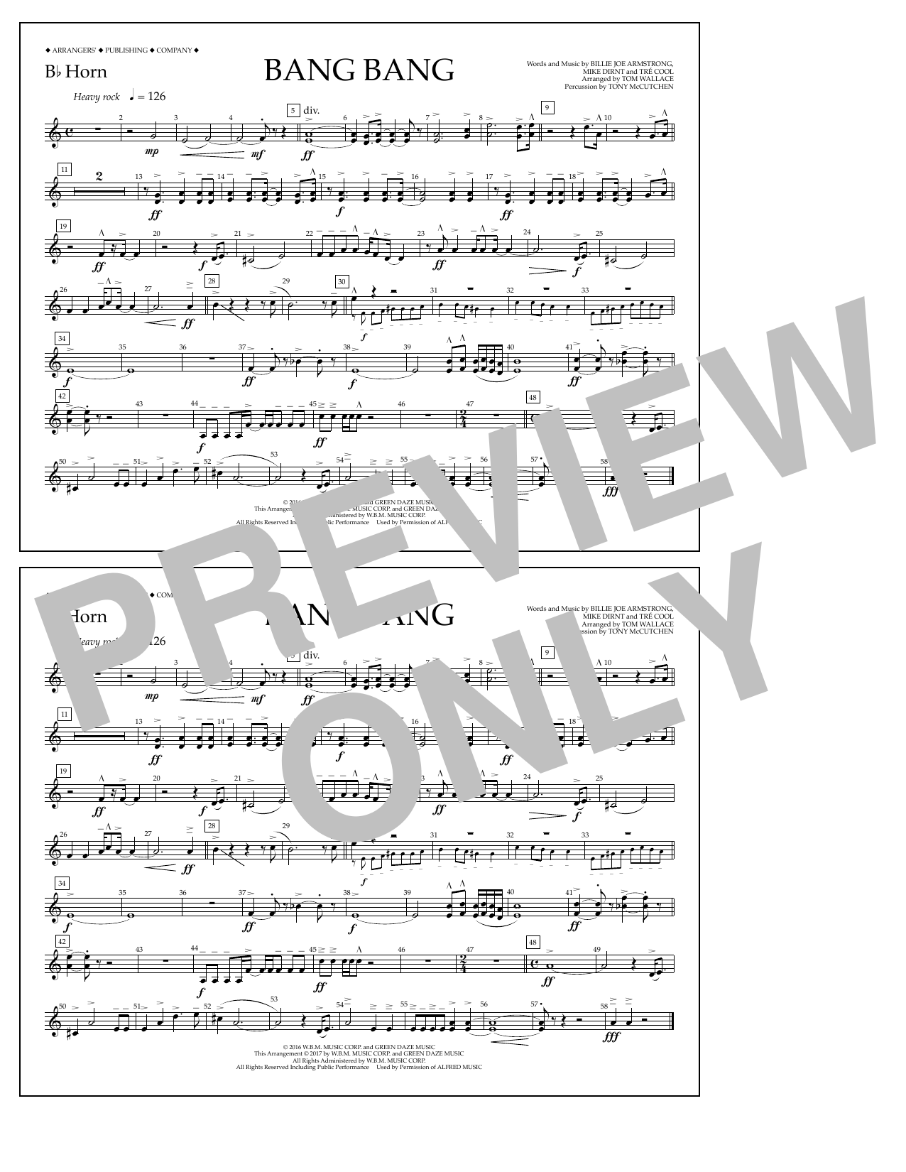 Tom Wallace Bang Bang - Bb Horn Sheet Music Notes & Chords for Marching Band - Download or Print PDF