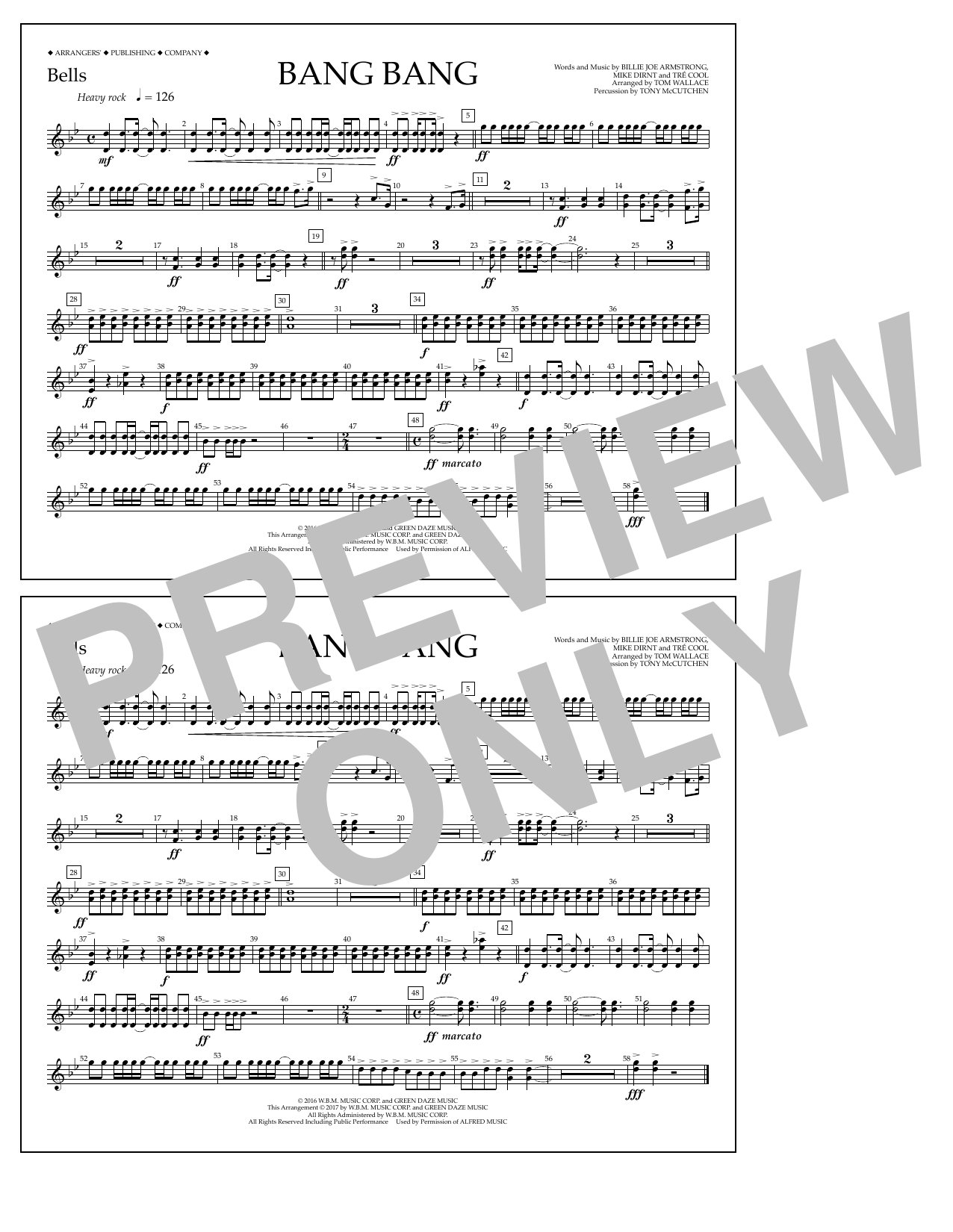 Tom Wallace Bang Bang - Bells Sheet Music Notes & Chords for Marching Band - Download or Print PDF