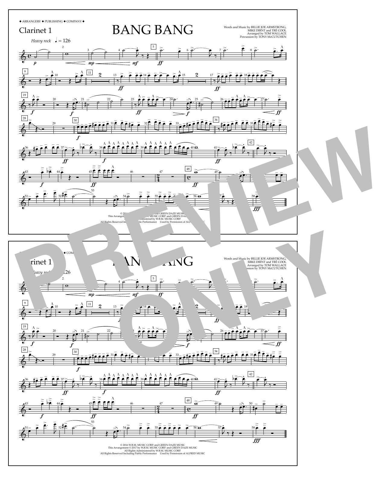 Tom Wallace Bang Bang - Clarinet 1 Sheet Music Notes & Chords for Marching Band - Download or Print PDF