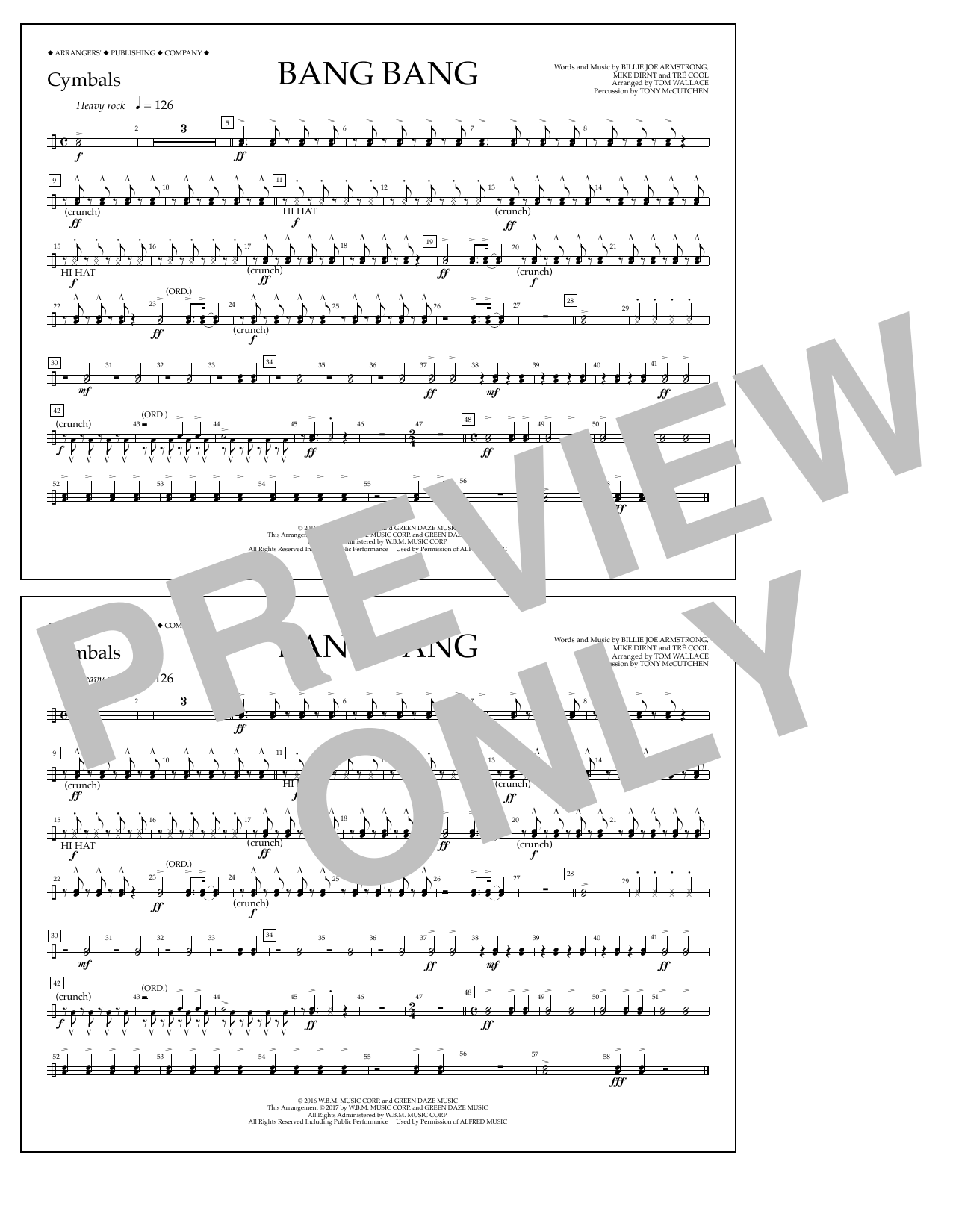 Tom Wallace Bang Bang - Cymbals Sheet Music Notes & Chords for Marching Band - Download or Print PDF