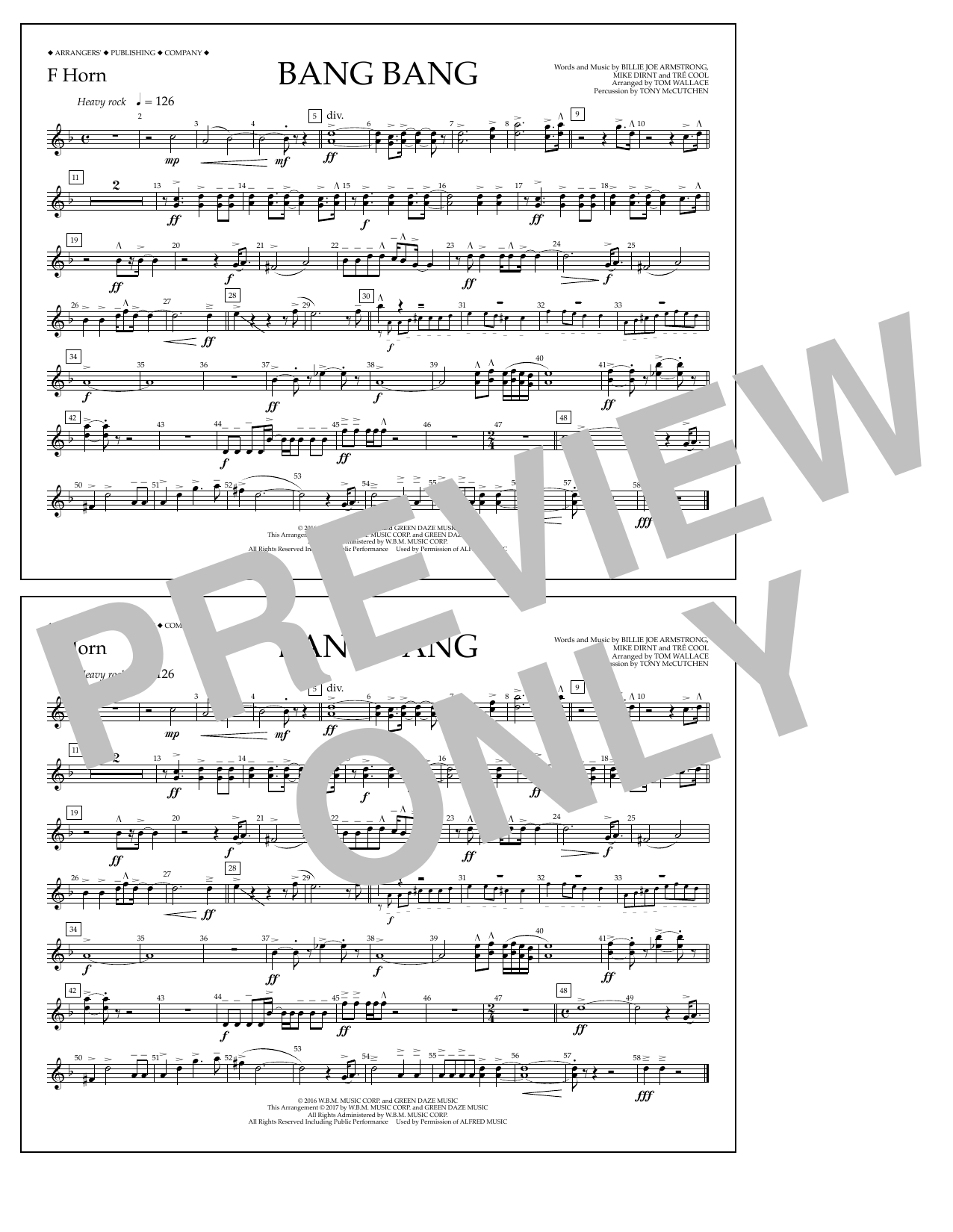 Tom Wallace Bang Bang - F Horn Sheet Music Notes & Chords for Marching Band - Download or Print PDF