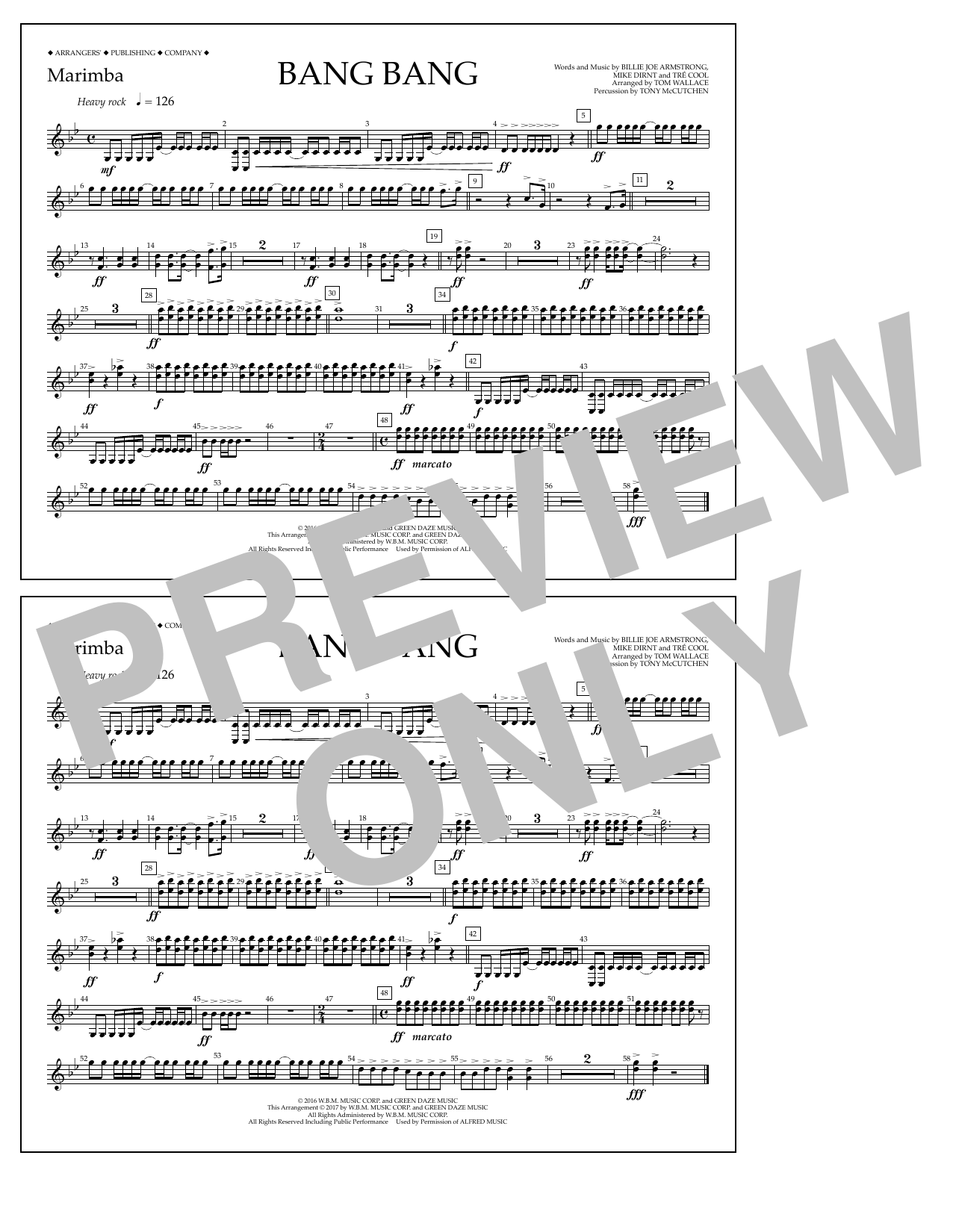 Tom Wallace Bang Bang - Marimba Sheet Music Notes & Chords for Marching Band - Download or Print PDF