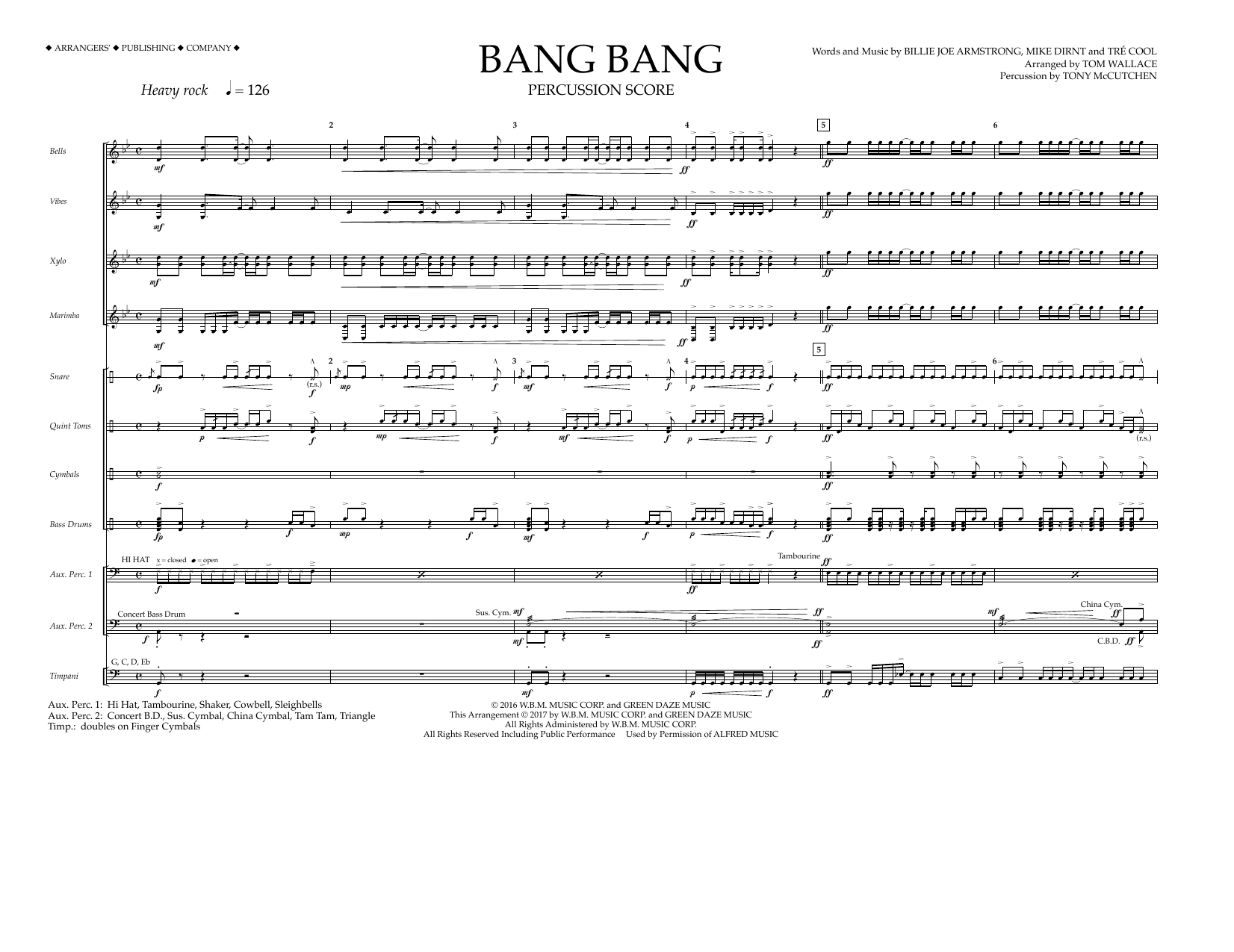Tom Wallace Bang Bang - Percussion Score Sheet Music Notes & Chords for Marching Band - Download or Print PDF