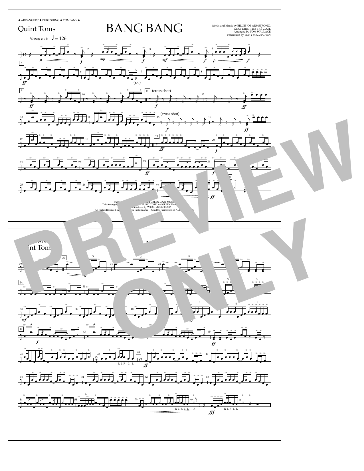 Tom Wallace Bang Bang - Quint-Toms Sheet Music Notes & Chords for Marching Band - Download or Print PDF