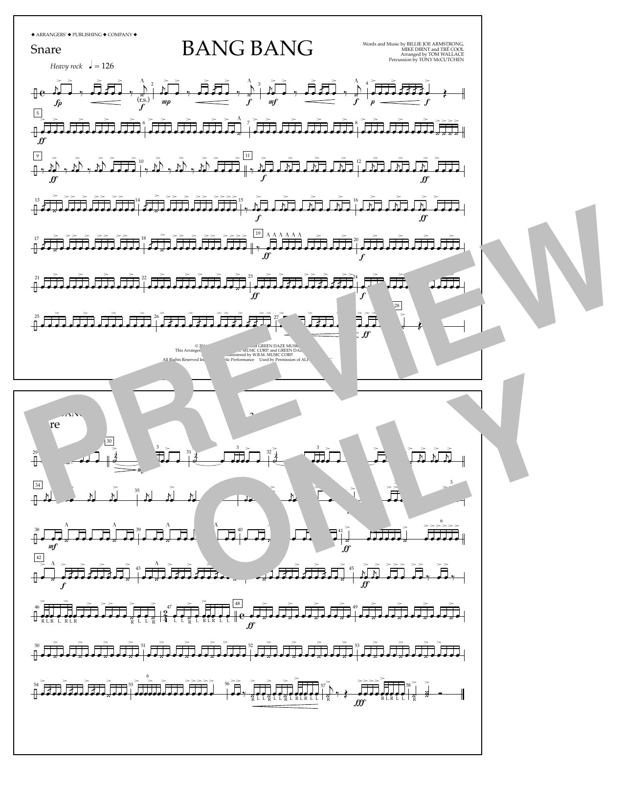 Tom Wallace Bang Bang - Snare Sheet Music Notes & Chords for Marching Band - Download or Print PDF
