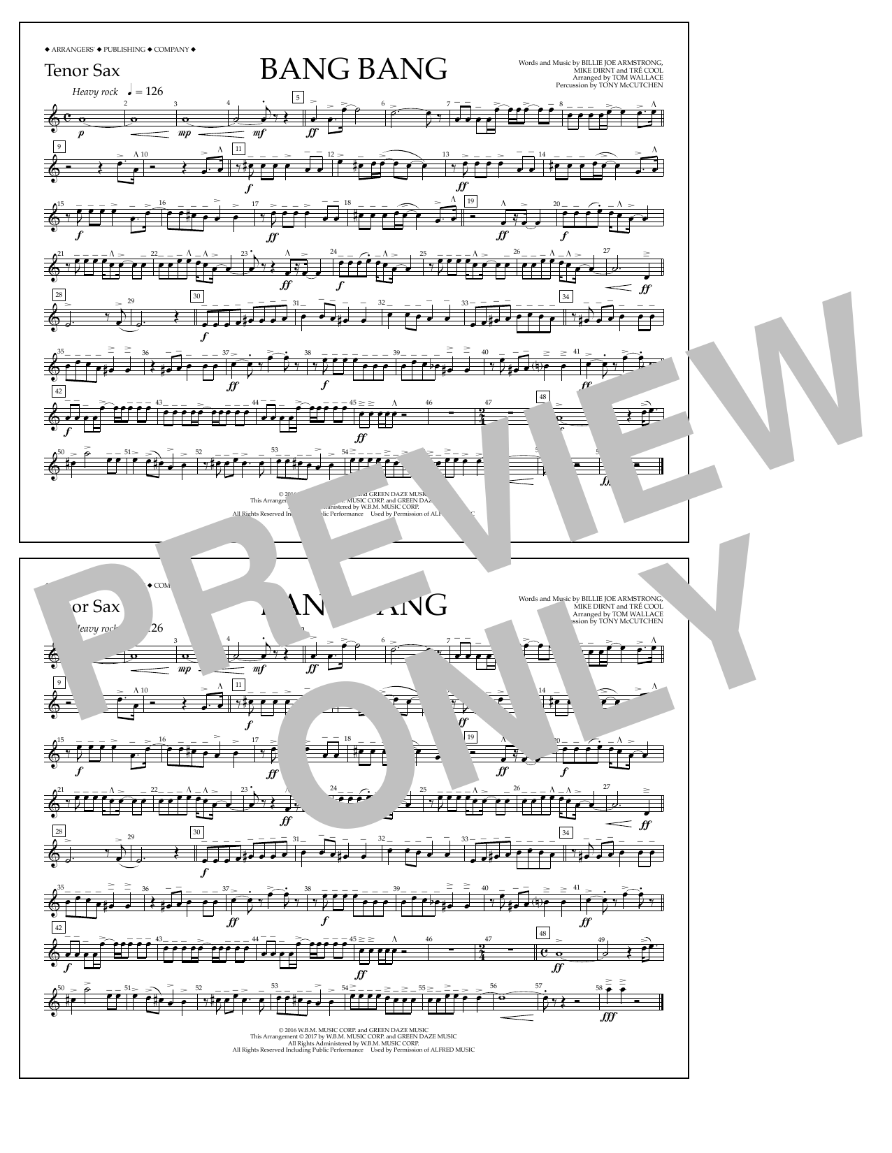Tom Wallace Bang Bang - Tenor Sax Sheet Music Notes & Chords for Marching Band - Download or Print PDF