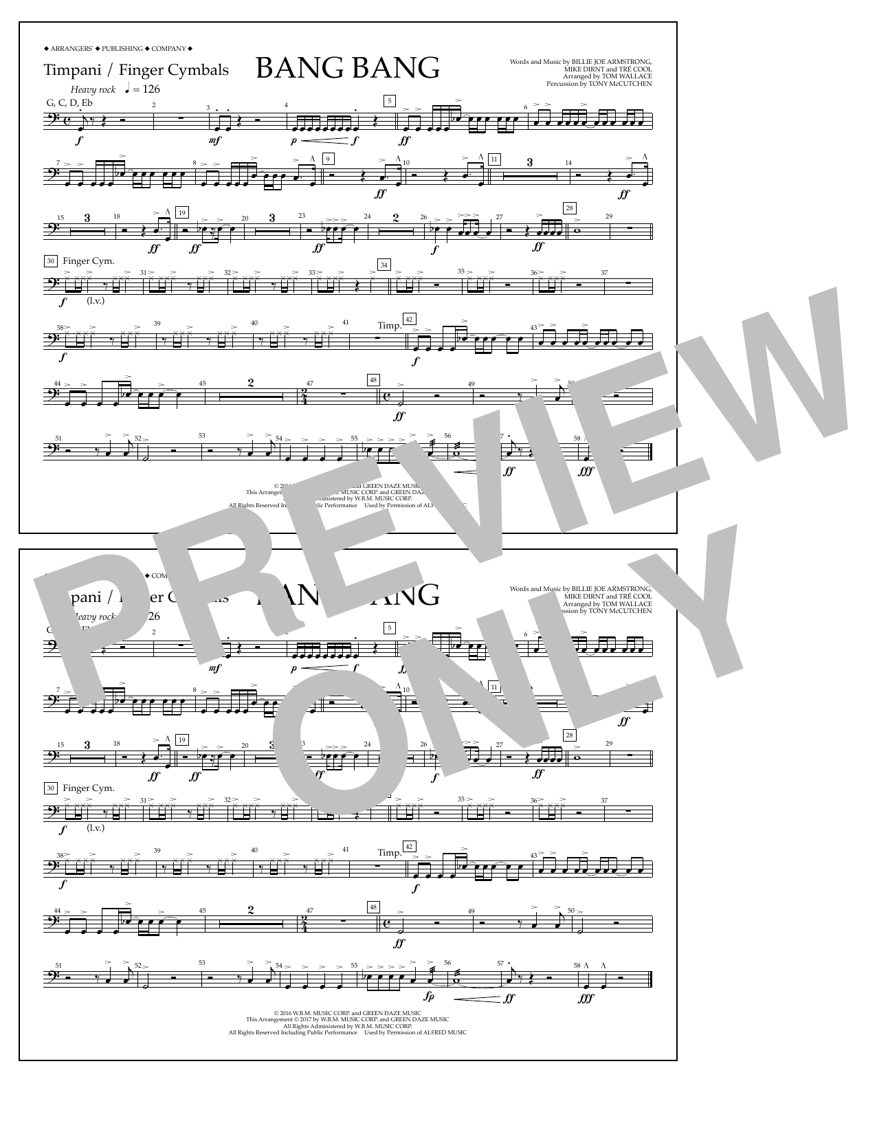 Tom Wallace Bang Bang - Timpani/Finger Cym. Sheet Music Notes & Chords for Marching Band - Download or Print PDF